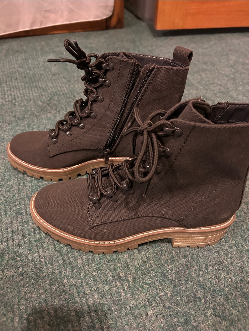 Universal Thread Black Canvas Combat Boots with Tan Lug Sole